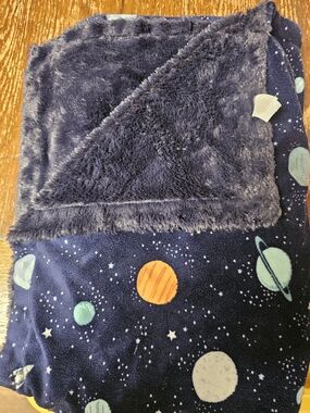 Hudson Baby Navy Blue Space Plush Baby Blanket with Planet Print